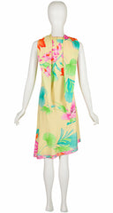 2001 S/S Floral Yellow Silk Jersey Asymmetrical Dress