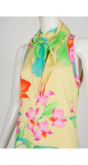 2001 S/S Floral Yellow Silk Jersey Asymmetrical Dress