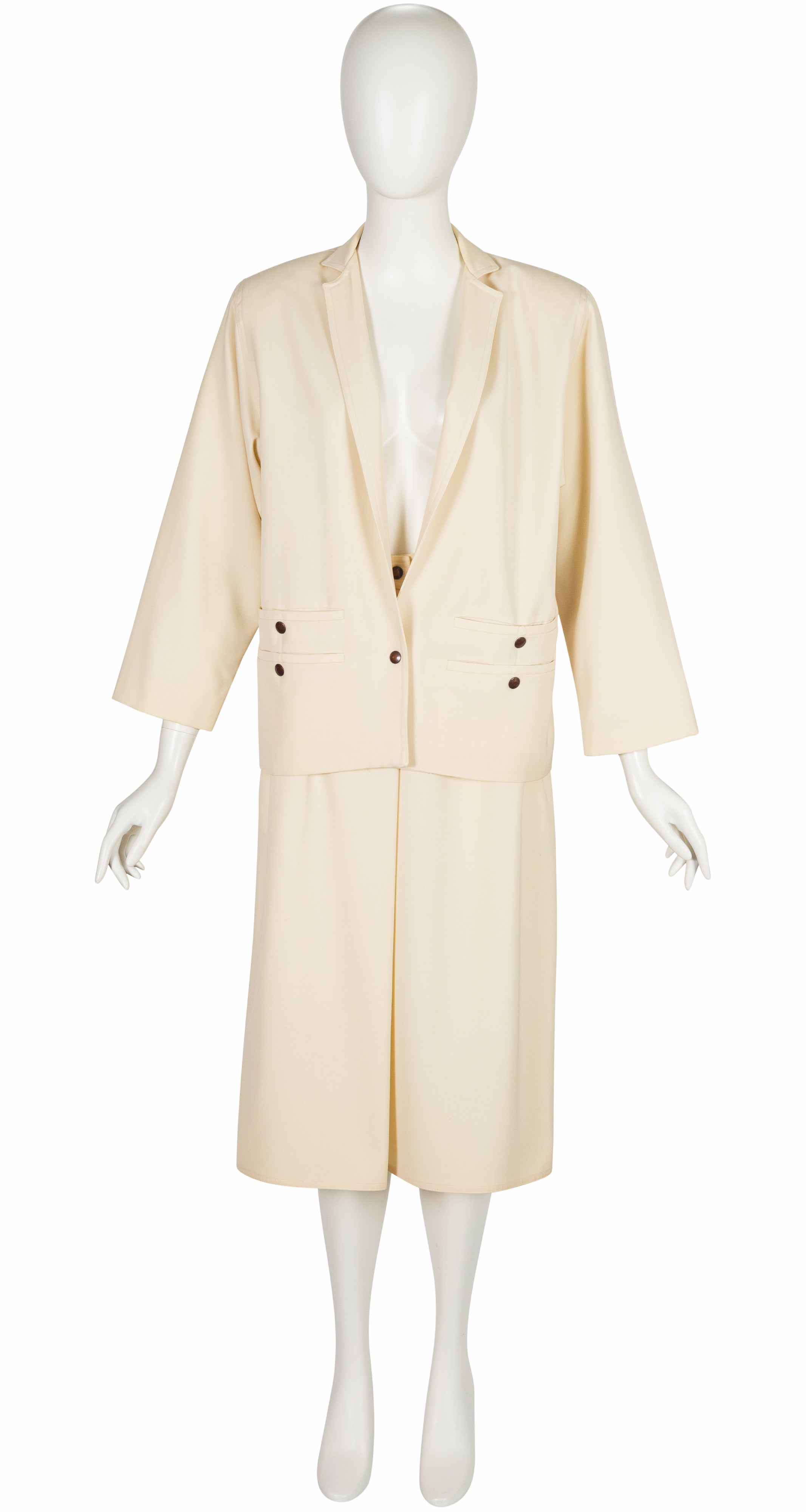 1980s Cream Wool Gabardine Skirt Suit