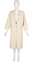 1980s Cream Wool Gabardine Skirt Suit