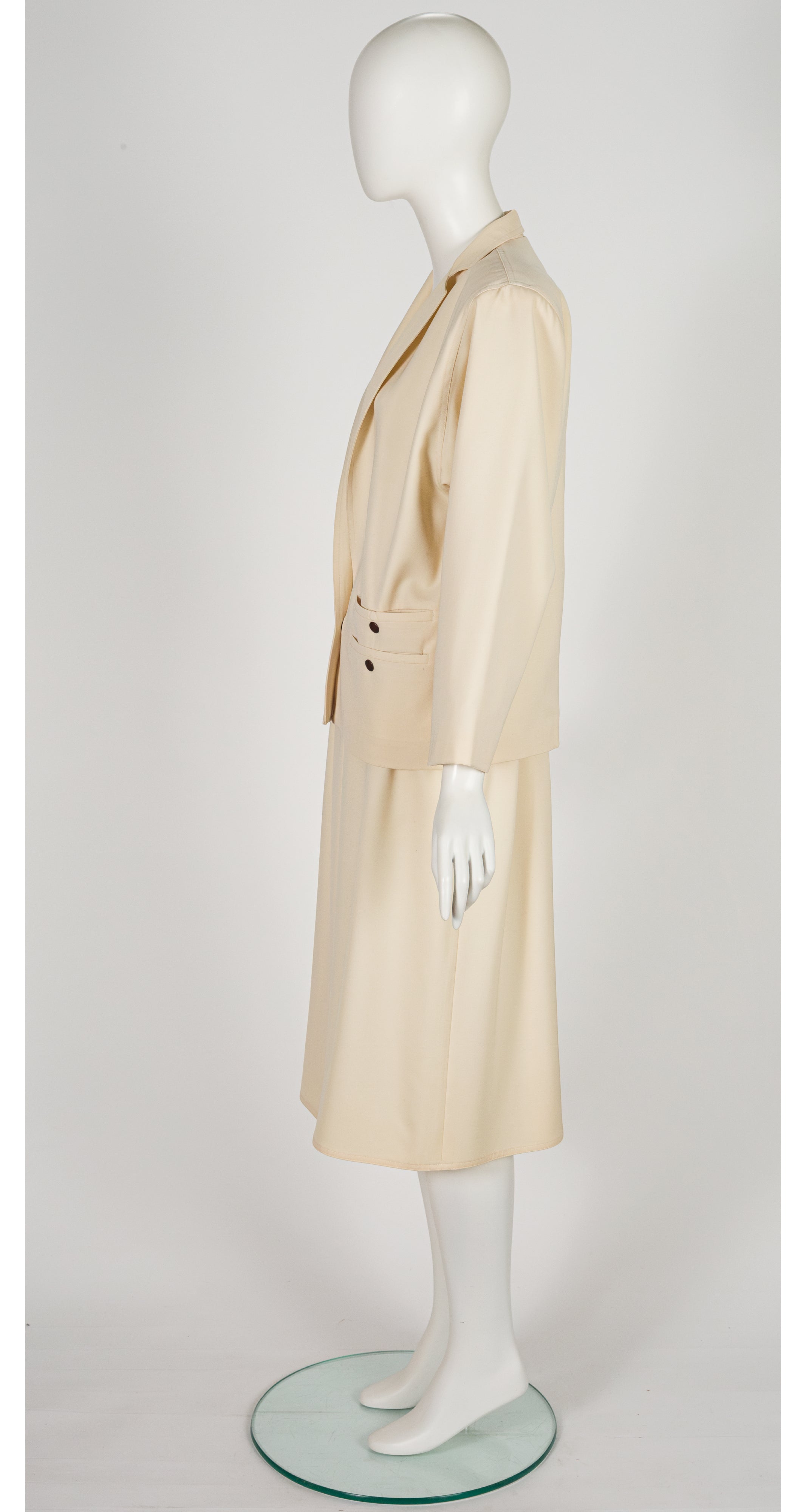 1980s Cream Wool Gabardine Skirt Suit