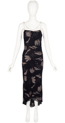 1990s Op Art Devoré Rhinestone Chain Evening Slip Dress