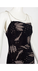 1990s Op Art Devoré Rhinestone Chain Evening Slip Dress