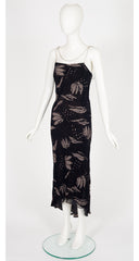1990s Op Art Devoré Rhinestone Chain Evening Slip Dress