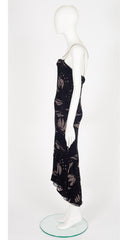 1990s Op Art Devoré Rhinestone Chain Evening Slip Dress