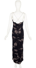 1990s Op Art Devoré Rhinestone Chain Evening Slip Dress