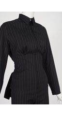 1990s Pinstripe Black Cotton Zip-Up Pant Suit