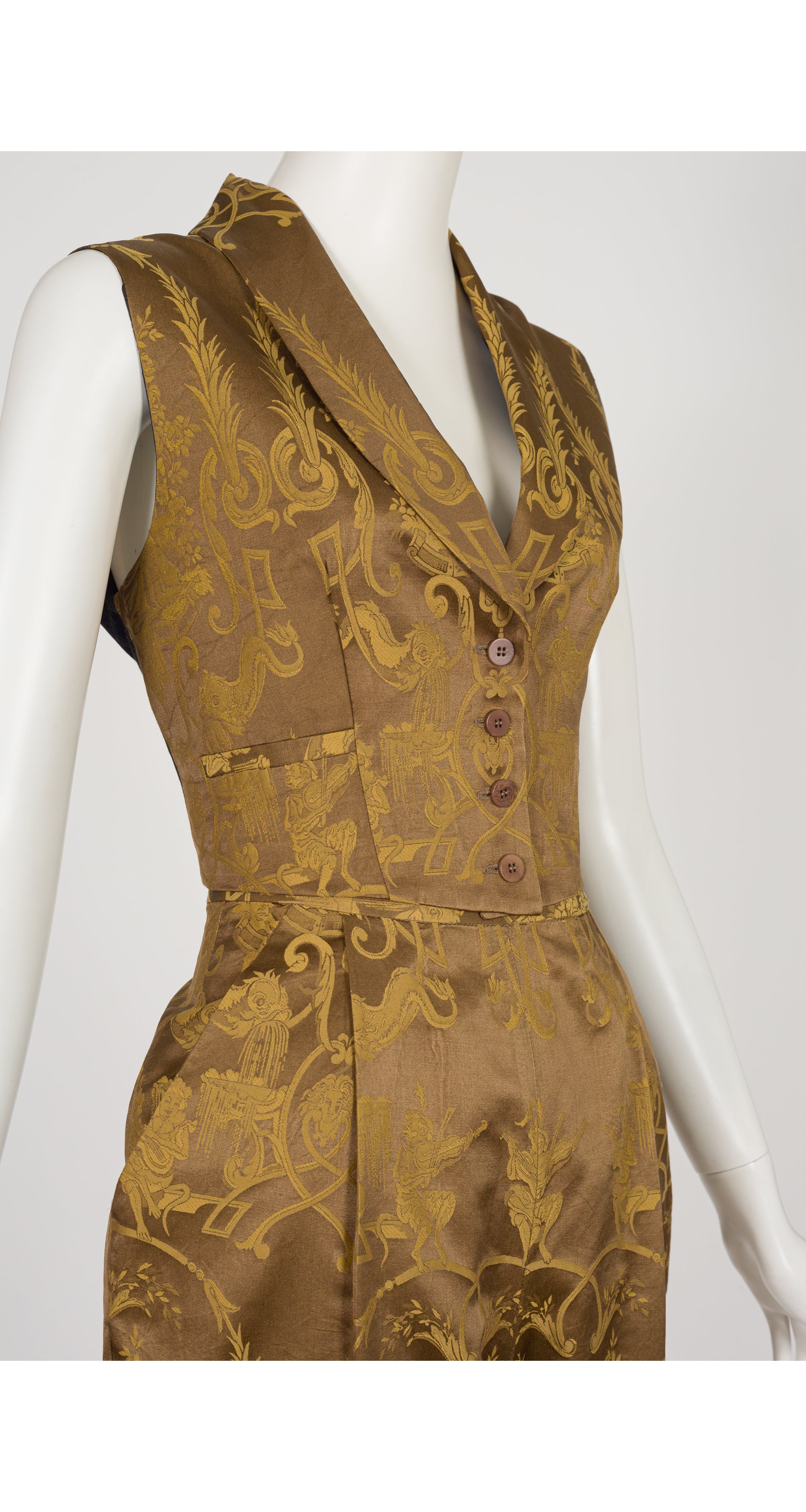 1989 Baroque Print Silk Jacquard Vest & Trouser Set