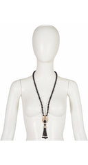 1980s Black Beaded Tassel Pendant Necklace w/ Box