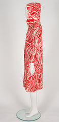 1970s Abstract Swirl Print Long Sleeve Hooded Dress