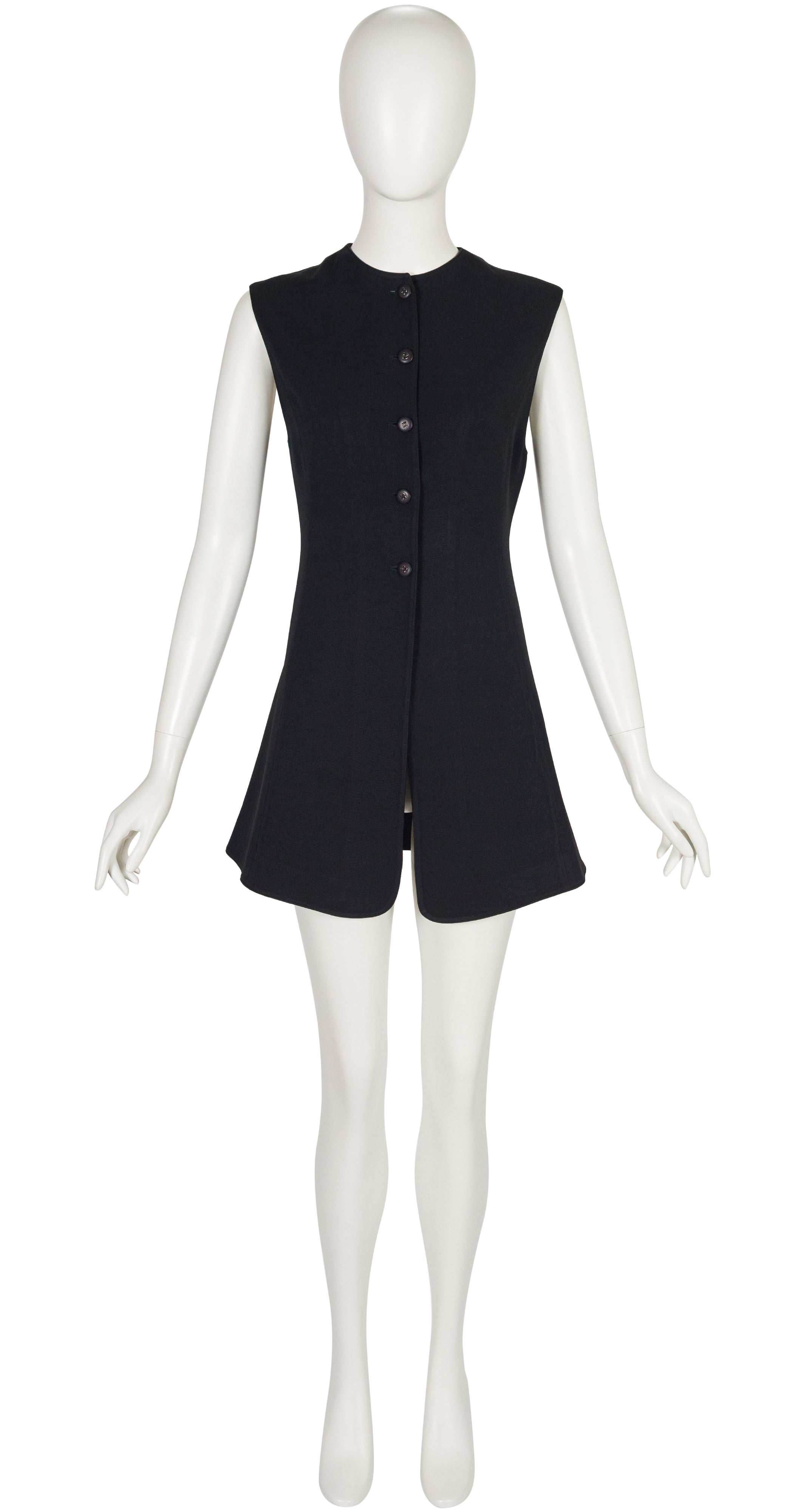 1990s Black Crepe Sleeveless Tunic Top