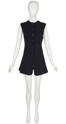 1990s Black Crepe Sleeveless Tunic Top