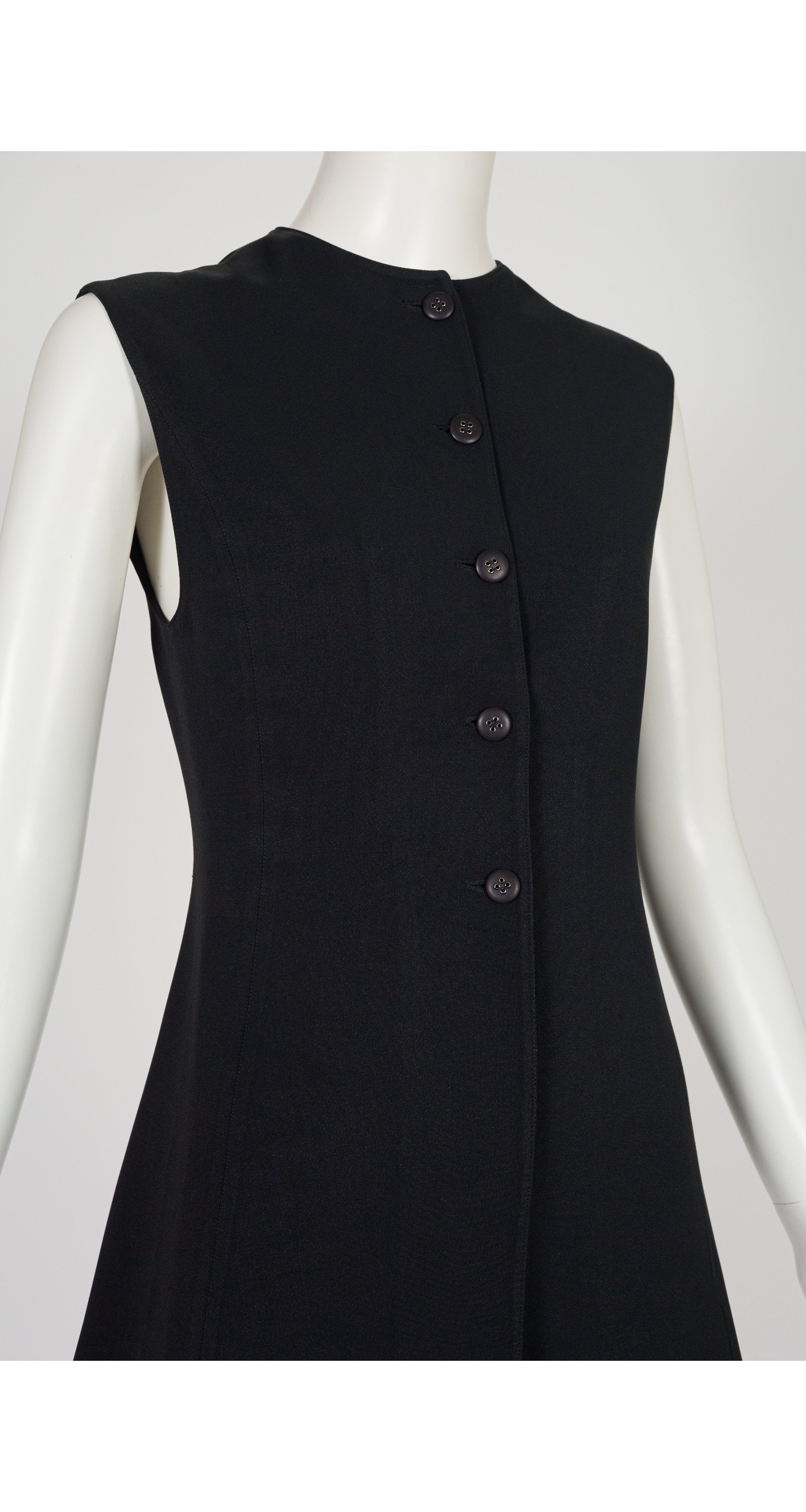 1990s Black Crepe Sleeveless Tunic Top