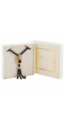 1980s Black Beaded Tassel Pendant Necklace w/ Box