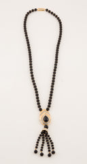 1980s Black Beaded Tassel Pendant Necklace w/ Box