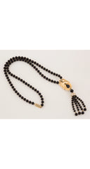 1980s Black Beaded Tassel Pendant Necklace w/ Box