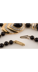 1980s Black Beaded Tassel Pendant Necklace w/ Box