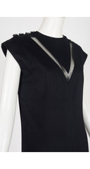 1960s Black Wool V Inset Cap Sleeve Shift Dress