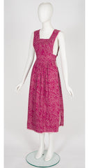 1970s Floral Cotton Prairie Tabard Pinafore Dress