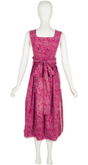 1970s Floral Cotton Prairie Tabard Pinafore Dress