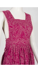1970s Floral Cotton Prairie Tabard Pinafore Dress