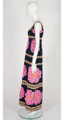 1970s Pink 3D Flower Cotton Maxi Dress & Shawl Set