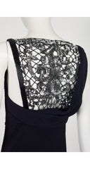 2010s Embellished Navy Crepe Draped Back Evening Gown
