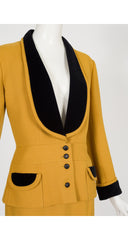 1989-90 F/W Mustard Wool & Black Velvet Skirt Suit