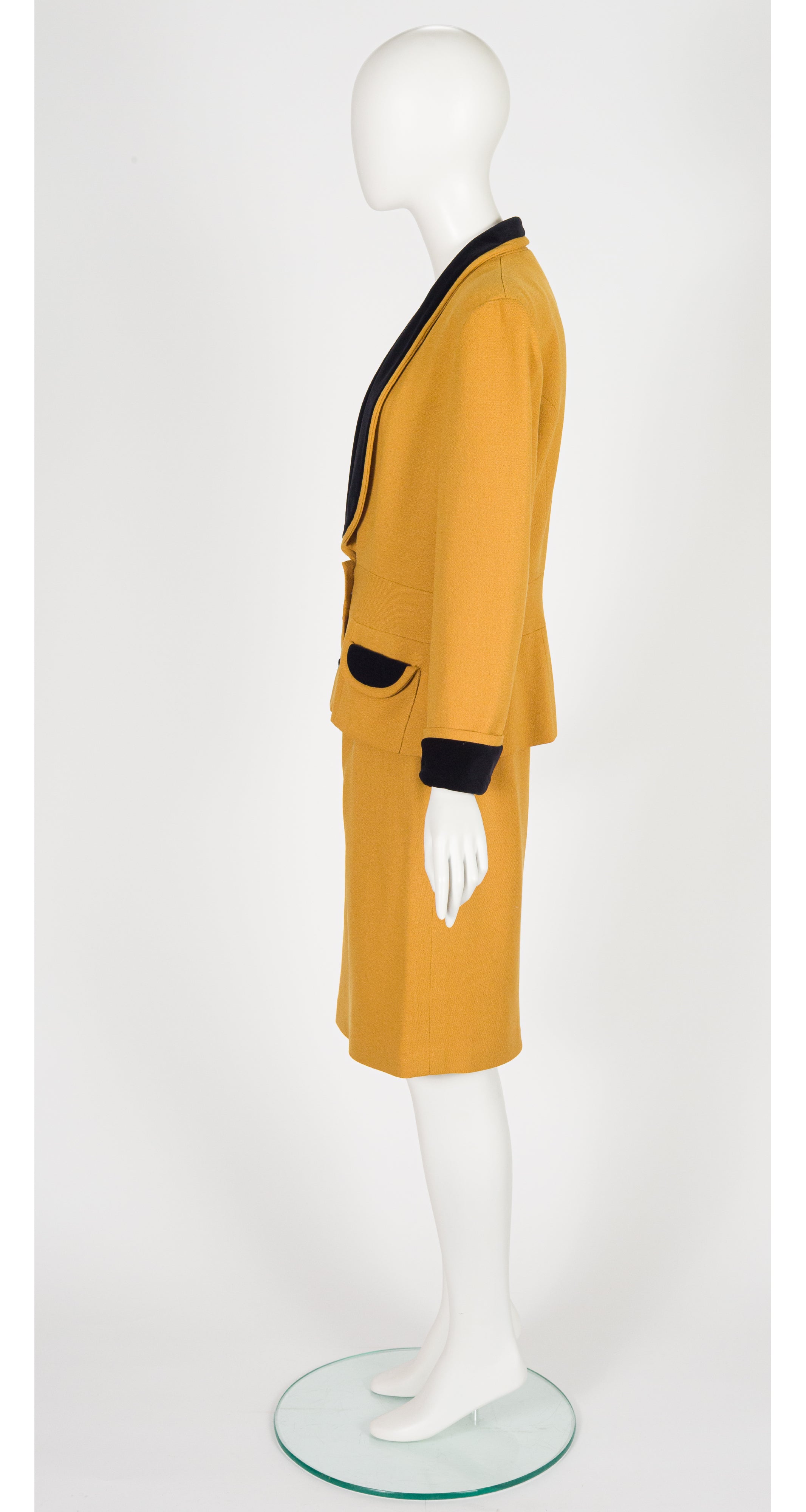 1989-90 F/W Mustard Wool & Black Velvet Skirt Suit