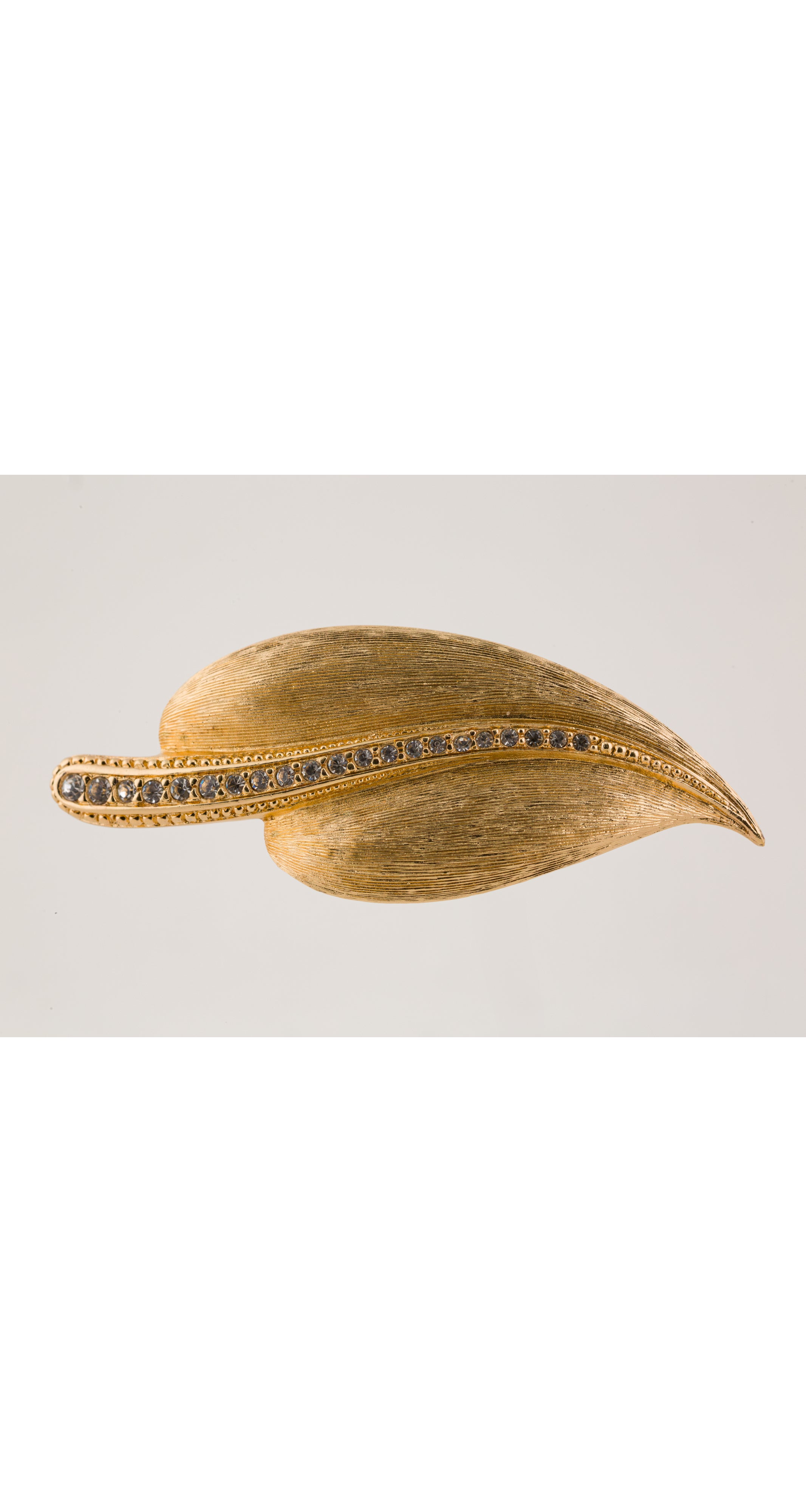 1980s Rhinestone Gold-Tone Figural Leaf Brooch