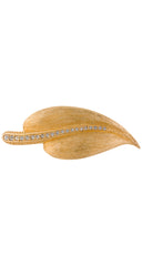 1980s Rhinestone Gold-Tone Figural Leaf Brooch