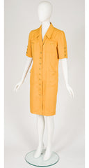 1990s Mustard Yellow Cotton Denim Button-Up Dress