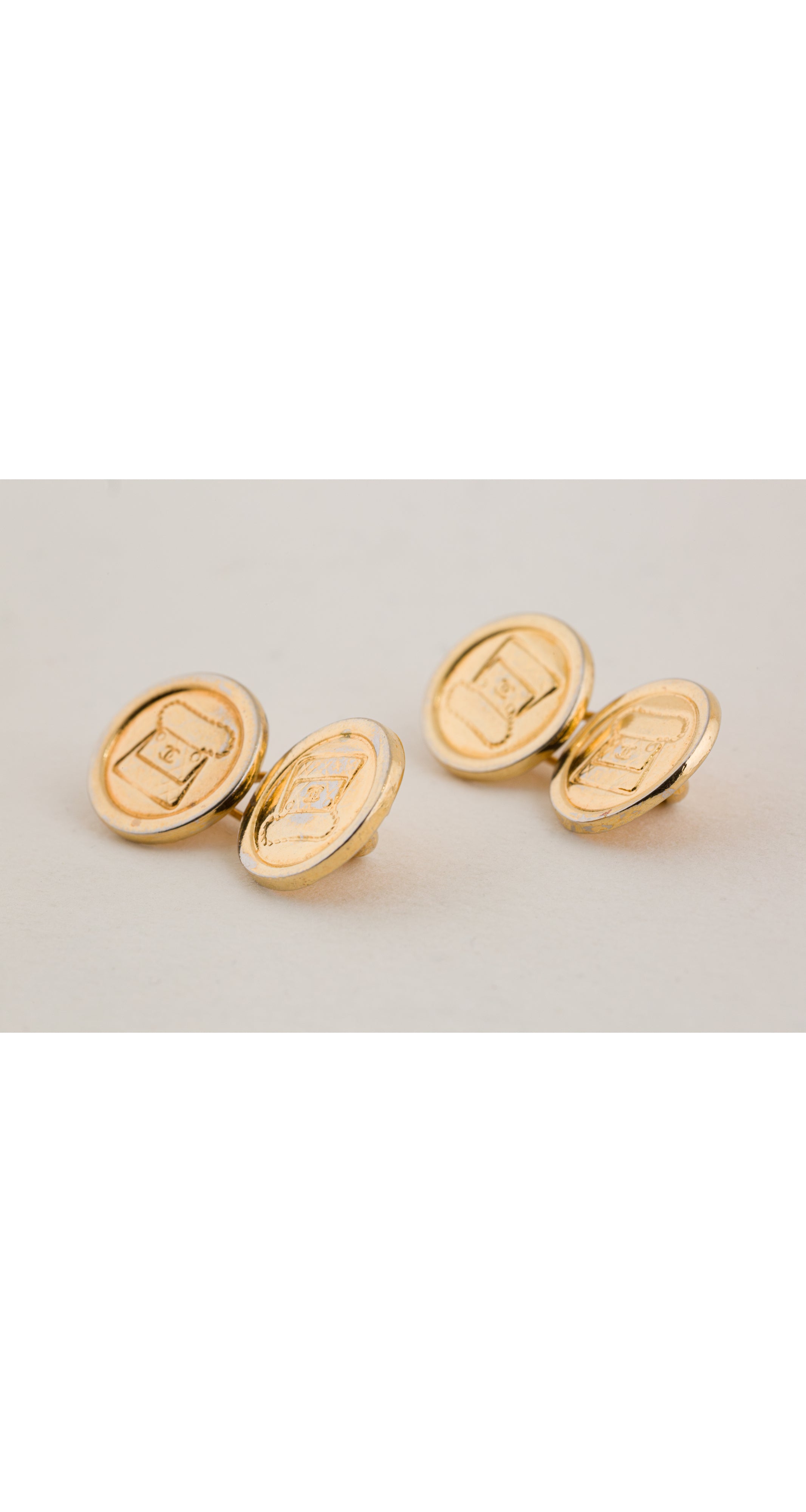 1980s "CC" Flap Bag Gold-Plated Cufflinks