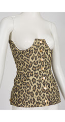 1989 S/S Leopard Print Denim Cotton Underbust Corset Top