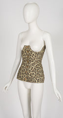 1989 S/S Leopard Print Denim Cotton Underbust Corset Top
