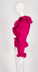 1970s Fuchsia Silk Taffeta Ruffle Wrap Blouse