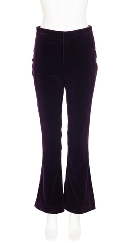 2000s Dark Purple Cotton Velvet Flared Trousers