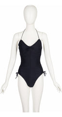 1983 Black Ruched Halter One-Piece Swimsuit