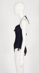 1983 Black Ruched Halter One-Piece Swimsuit