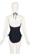 1983 Black Ruched Halter One-Piece Swimsuit