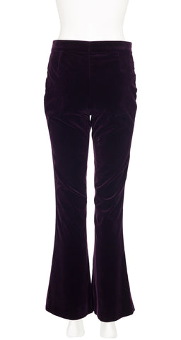 2000s Dark Purple Cotton Velvet Flared Trousers