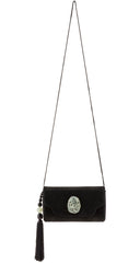 1980s Faux Jade Black Suede Tassel Evening Bag