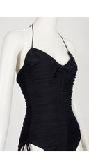 1983 Black Ruched Halter One-Piece Swimsuit
