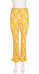 2017-18 F/W Intarsia Cat Print Yellow Wool Jersey Pants