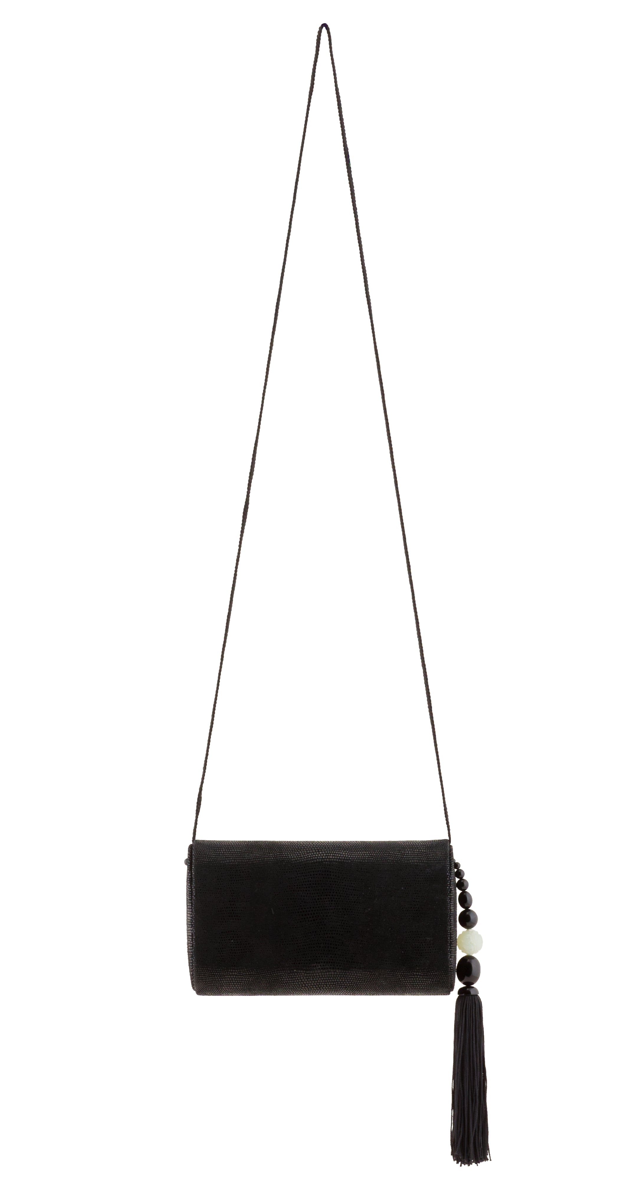 1980s Faux Jade Black Suede Tassel Evening Bag