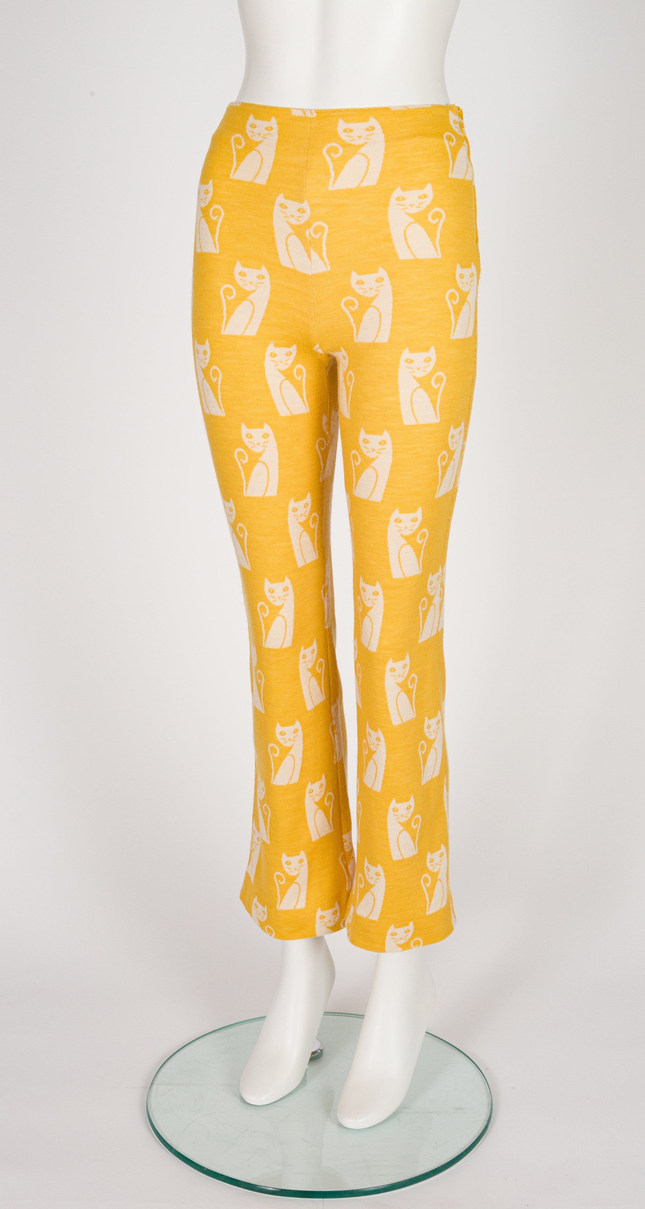 2017-18 F/W Intarsia Cat Print Yellow Wool Jersey Pants