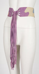 1970s Pastel Suede Puzzle Piece Fringe Tie Belt