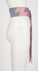 1970s Pastel Suede Puzzle Piece Fringe Tie Belt