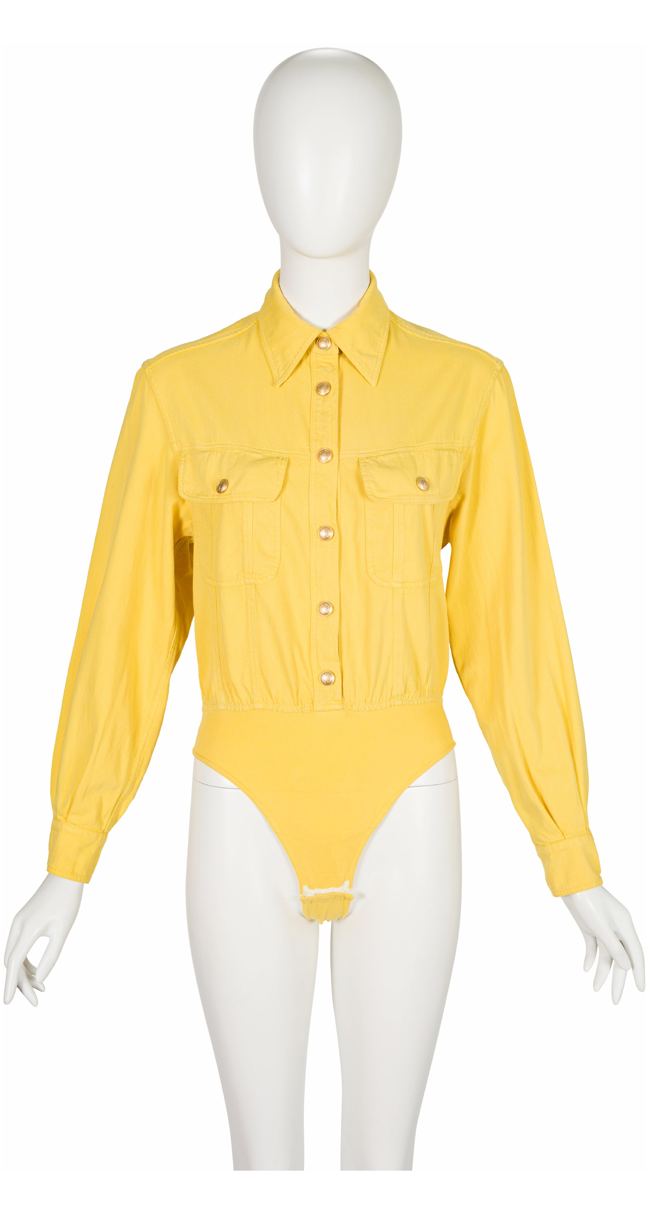 1993 Yellow Denim Cotton Logo Snap Bodysuit