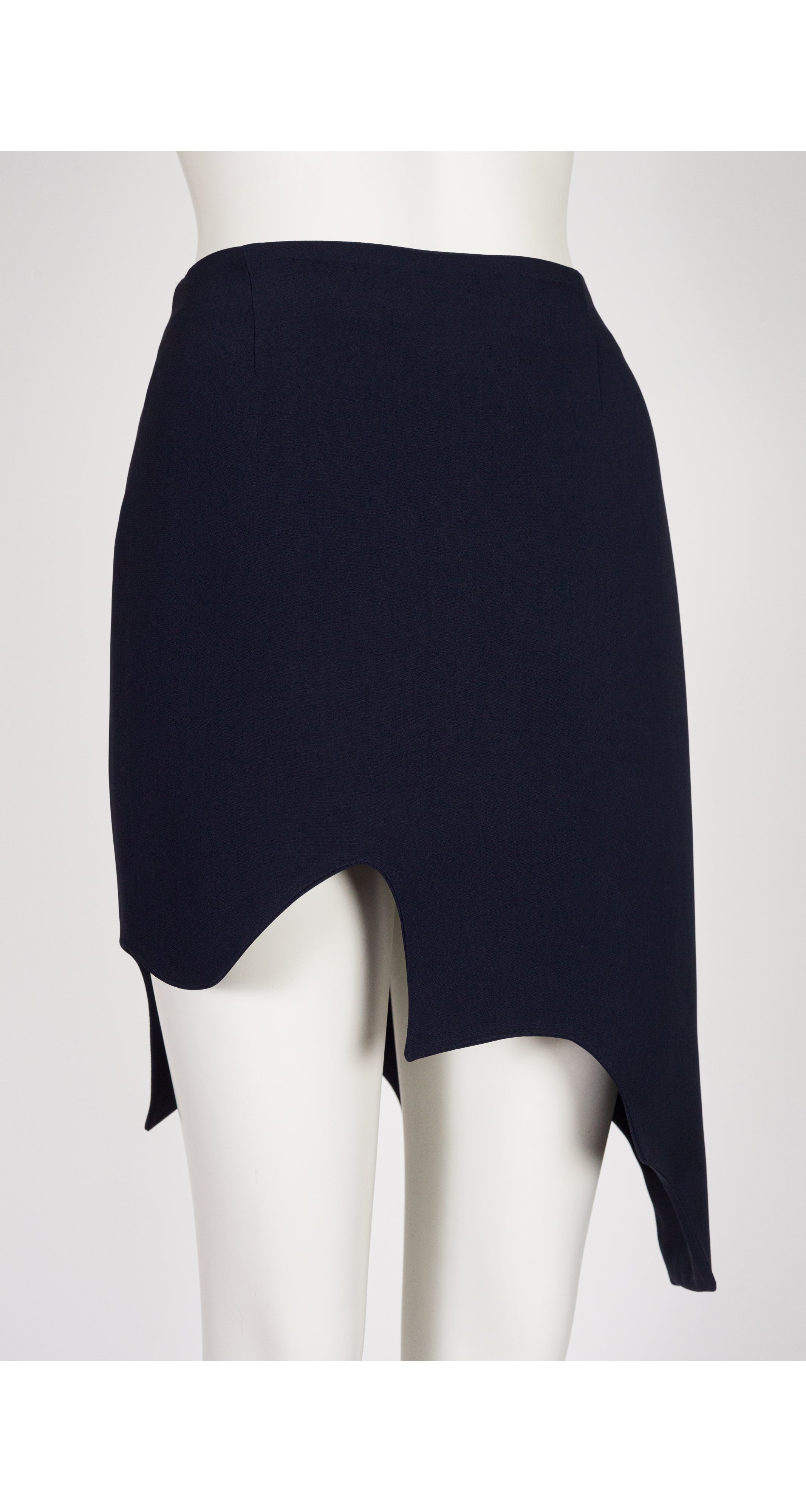 1990s Navy Asymmetrical Jagged Hem Mini Skirt